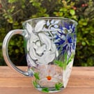 Hand Painted Personalised Coffee Mug with Flowers Floral Glass Mug