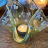 Fused glass handkerchief candle holder with forget-me-nots