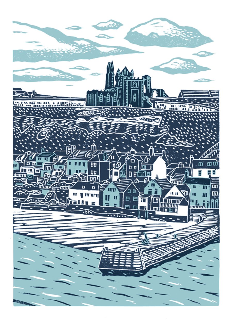 Whitby No.4 A3 poster-print (dark blue and light blue)