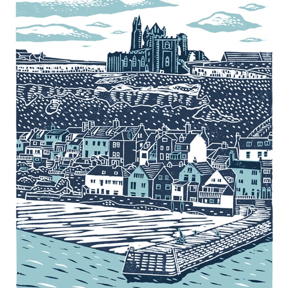 Whitby No.4 A3 poster-print (dark blue and light blue)