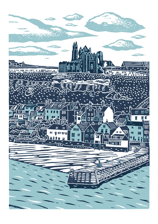 Whitby No.4 A3 poster-print (dark blue and light blue)