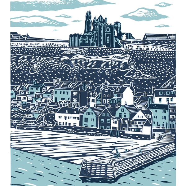 Whitby No.4 A3 poster-print (dark blue and light blue)