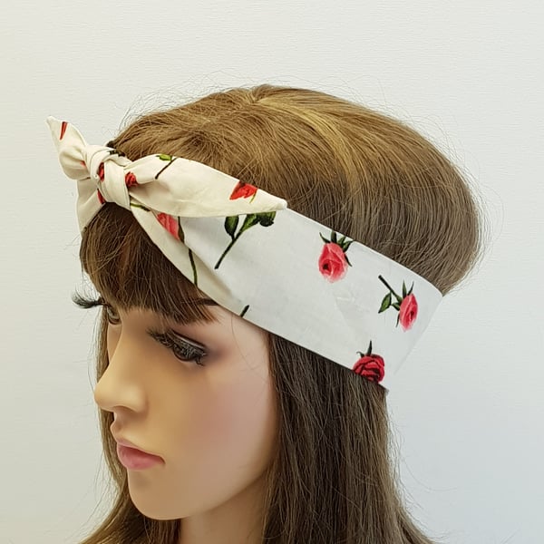 Floral cotton self tie hairband, summer headband, hair scarf