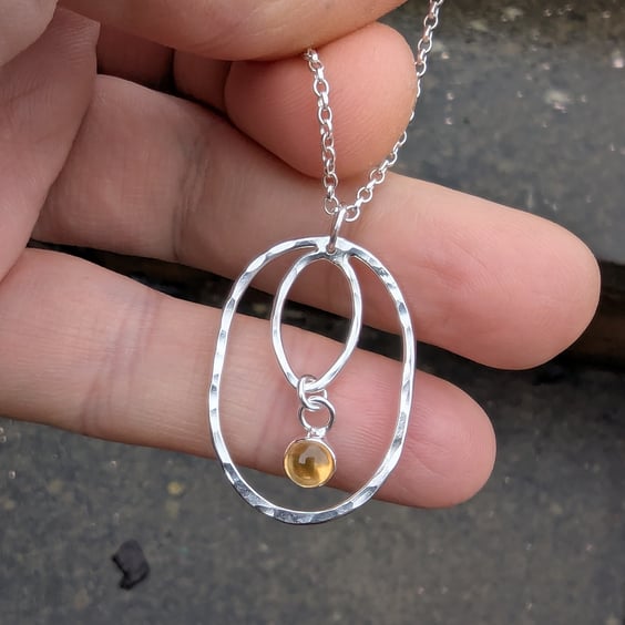 Sterling Silver Oval Citrine  pendant, Handmade Urban WEDDING