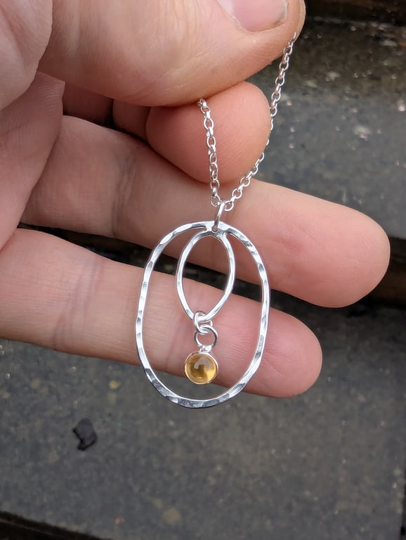 Sterling Silver Oval Citrine  pendant, Handmade Urban WEDDING