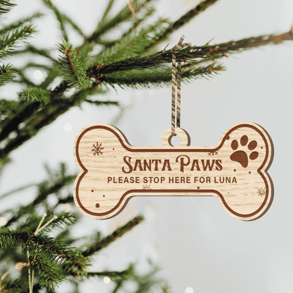 Santa Paws Stop Here - Personalised Pet Name Christmas Dog Or Cat Bauble Gift