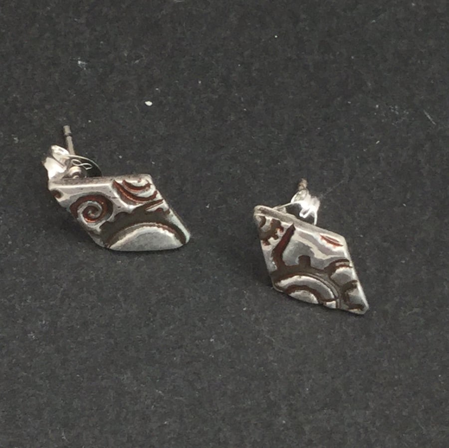Fine silver steampunk diamond stud earrings