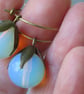 Earrings Opaline and Bronze Petal Caps on Pure hypoalergenic Brass Hoops - Image 3