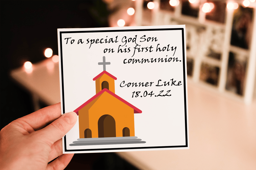 God Son First Communion Day Card, Holy Communion Card, Congratulations God Son