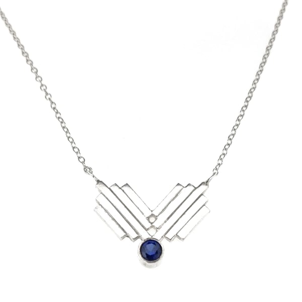 Silver Skyline necklace with blue sapphire