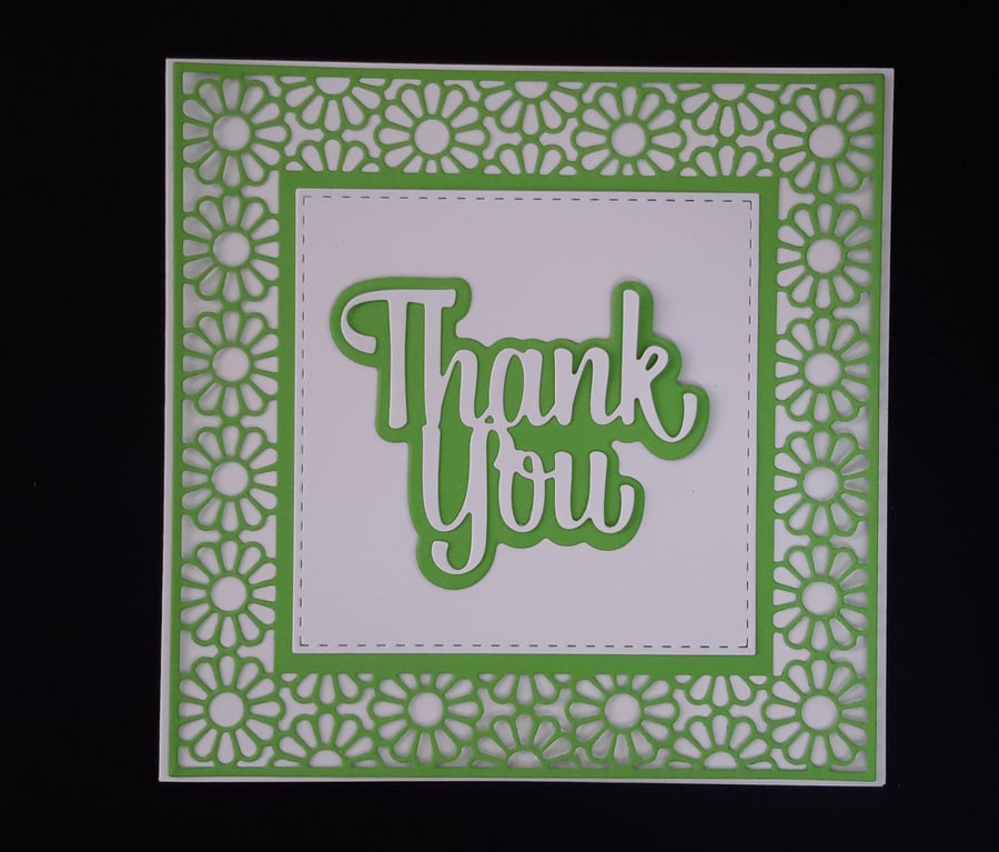 Thank You Greeting Card - Green and White