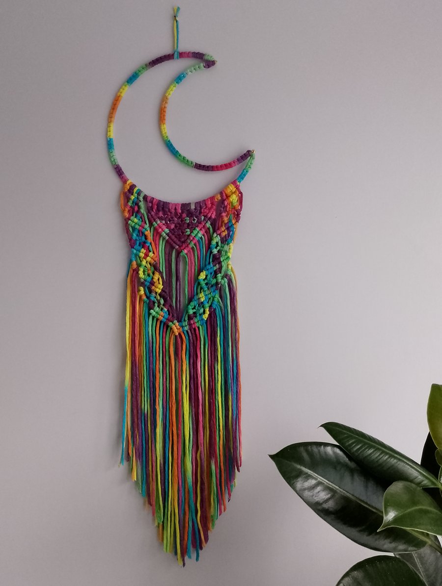 Macrame rainbow moon