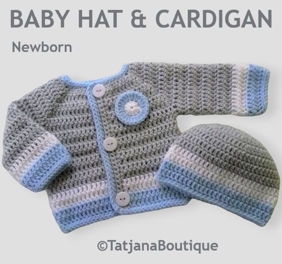 Crochet Pattern Baby Hat and Cardigan, Same Day Delivery PDF 90