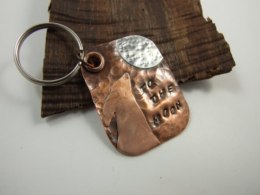 Bag Charm, Keyring, Moon Gazing Hare, Copper & Sterling Silver