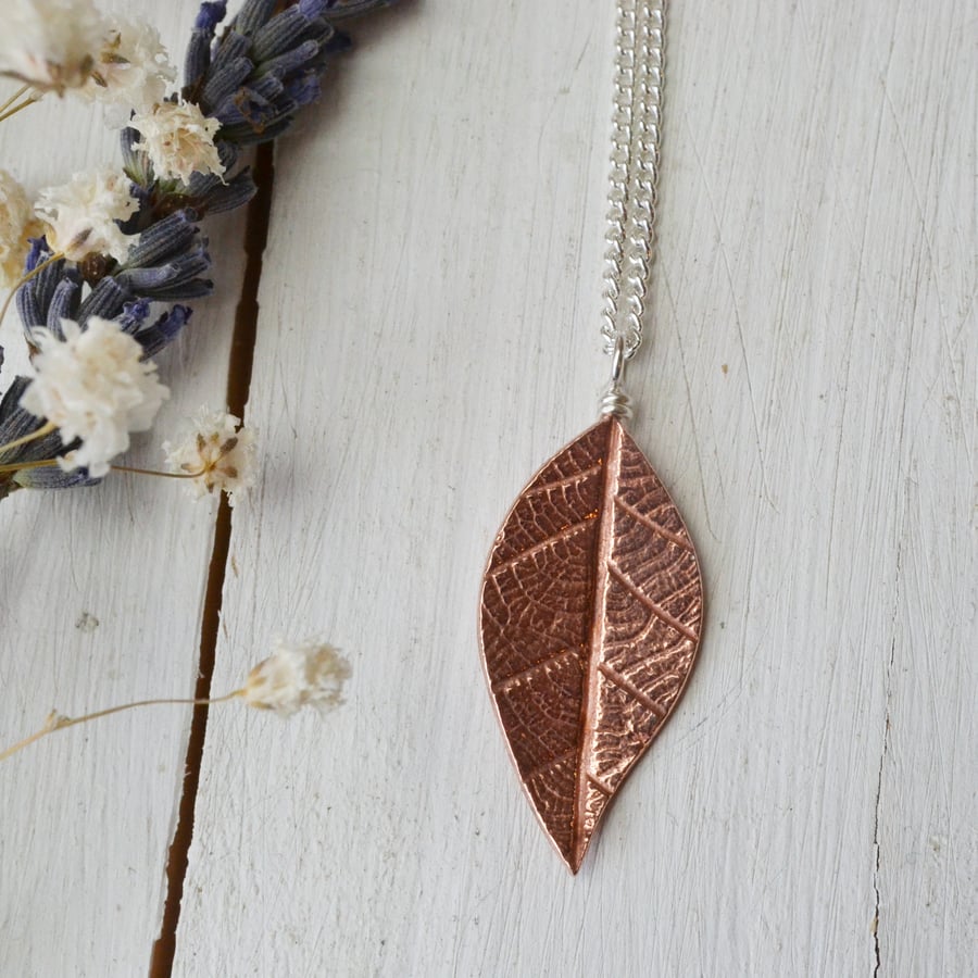 Copper autumn leaf pendant