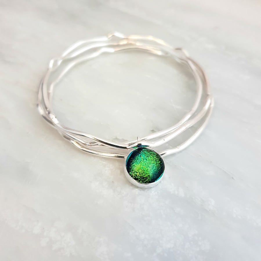Dichroic Glass and Sterling Silver Bangle Set