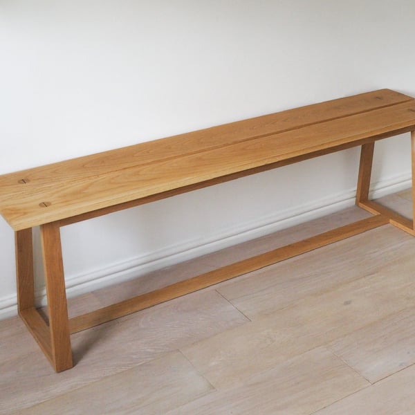 Split Top Bench - Solid oak bench, mid century design suitable for outdoor garde