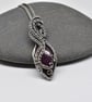 Oxidised Silver and Ruby Wire Woven Pendant - Ruby Wrapped and Woven Necklace - Image 6