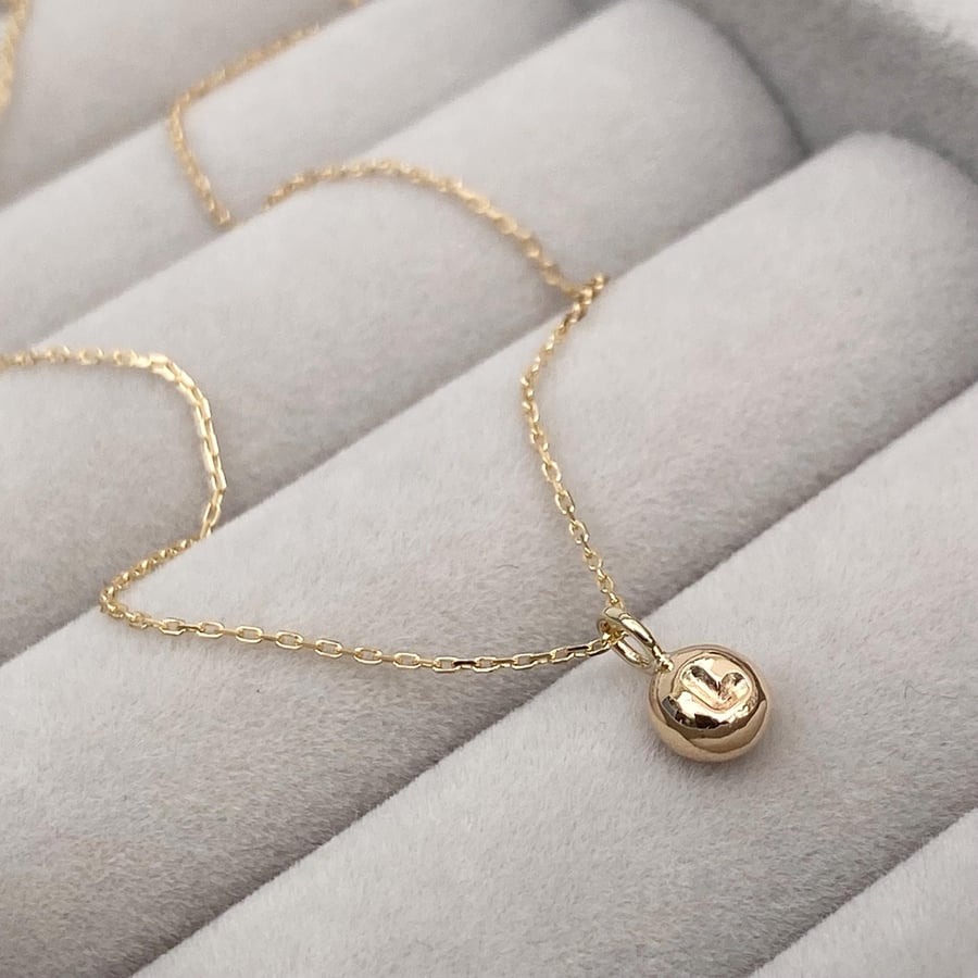 Handmade 9ct yellow, white or rose gold tiny letter nugget charm and chain