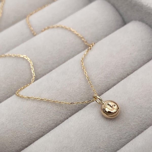 Handmade 9ct yellow, white or rose gold tiny letter nugget charm and chain