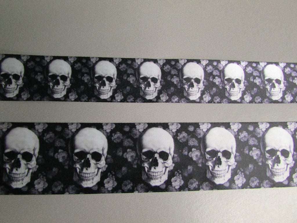 Gothic Skull 2.5cm or 3.8cm Satin Ribbon x 1 metre