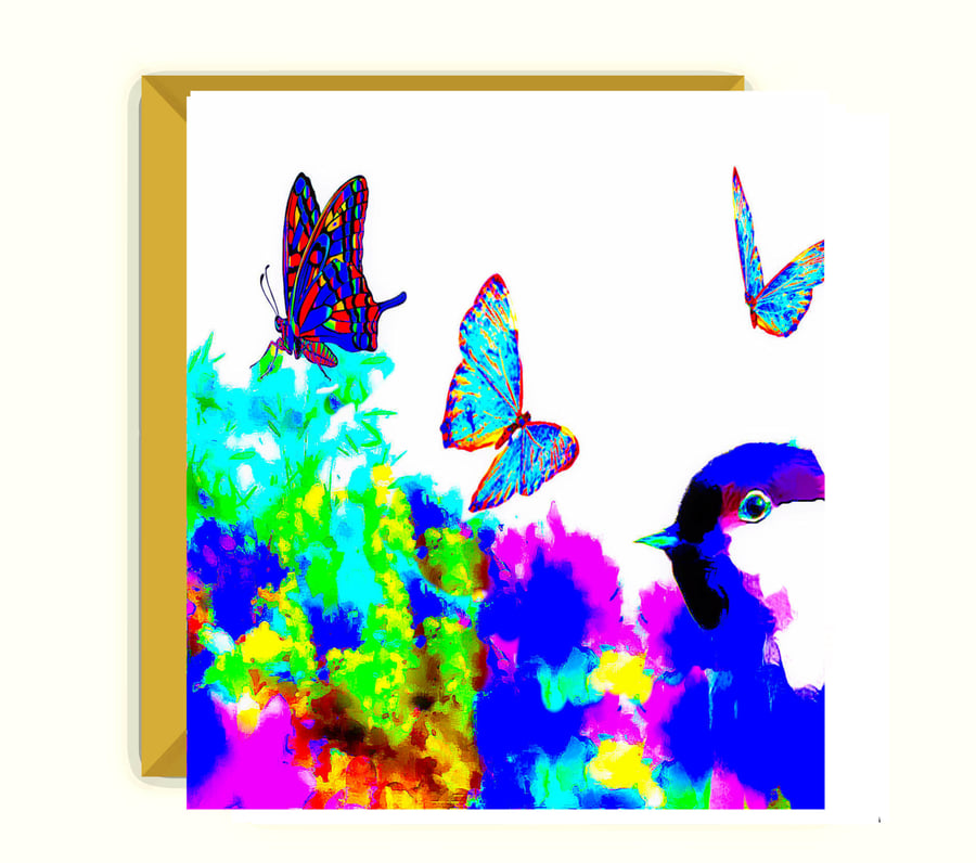 Butterflies, Meadow, Bird Greeting Card