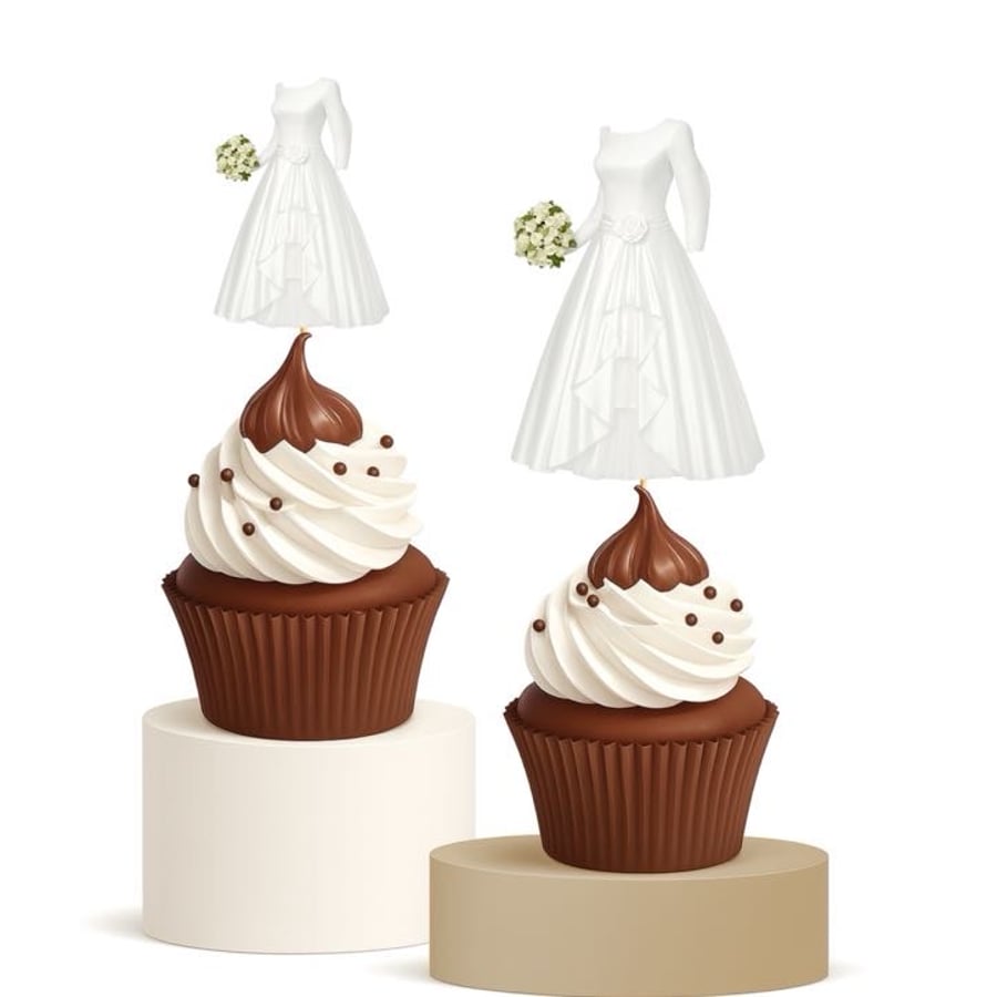 Kallah Wedding Dress Cupcake Toppers 15pk  bride Wedding Décor