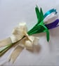 Beautiful Trio of Ribbon Tulips  - White, Dark Purple & Turquoise. - Image 1
