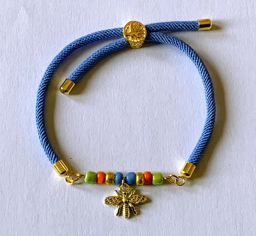 Blue and Gold Bead Slider Bracelet Blue and Gold Bead Slider Bracelet