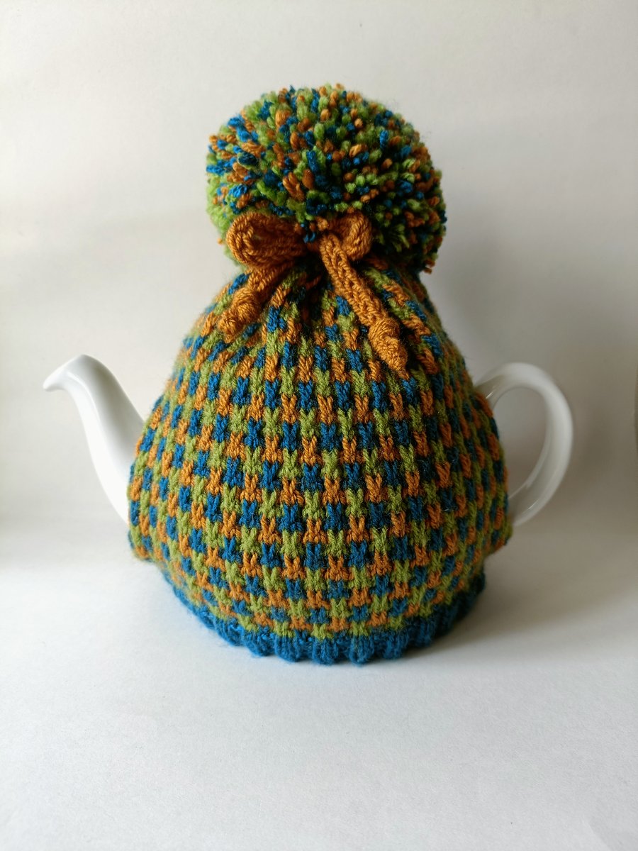 Tea cosy Tea cosies - Autumn tweed with pompom 