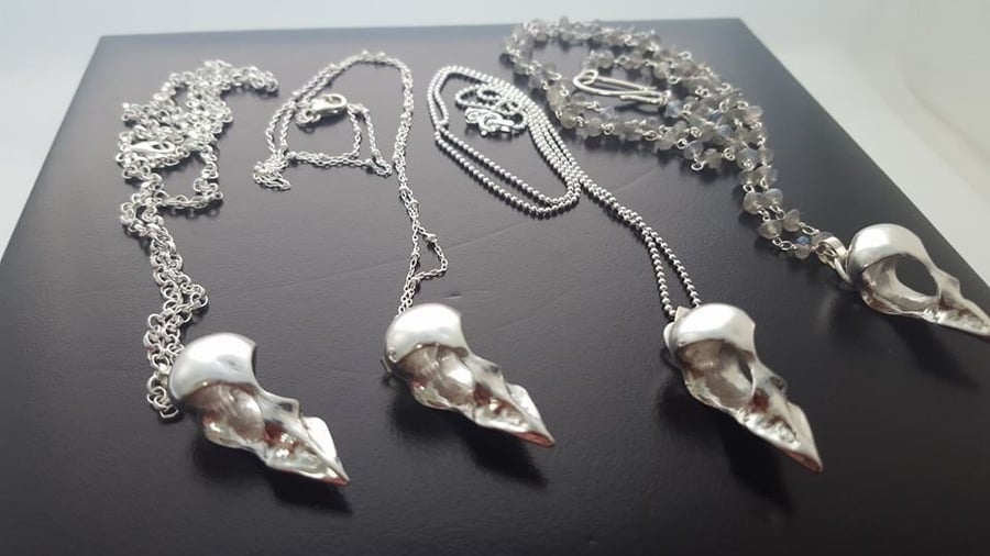 Silver Swallow Skull Pendant