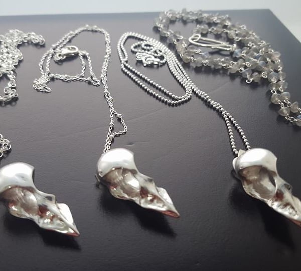Silver Swallow Skull Pendant