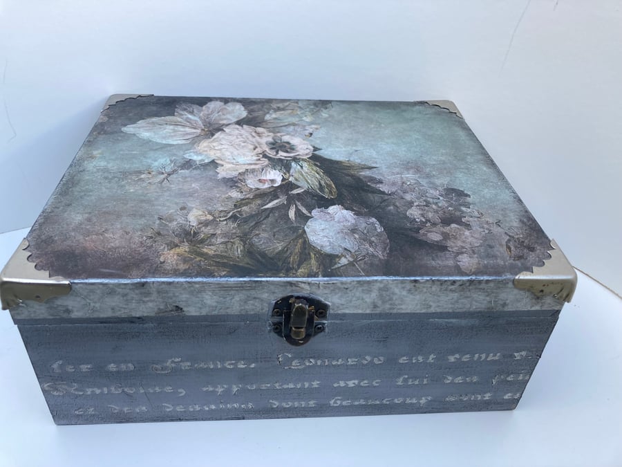 Large Decoupage Wooden Keepsake Box Vintage Roses 