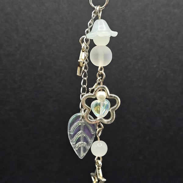 Iridescent flower phone charm, handmade cute keychain, glass flower purse charm 