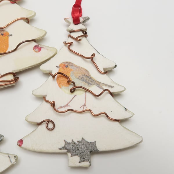 Handmade Decoupaged Robin Tree Decoration