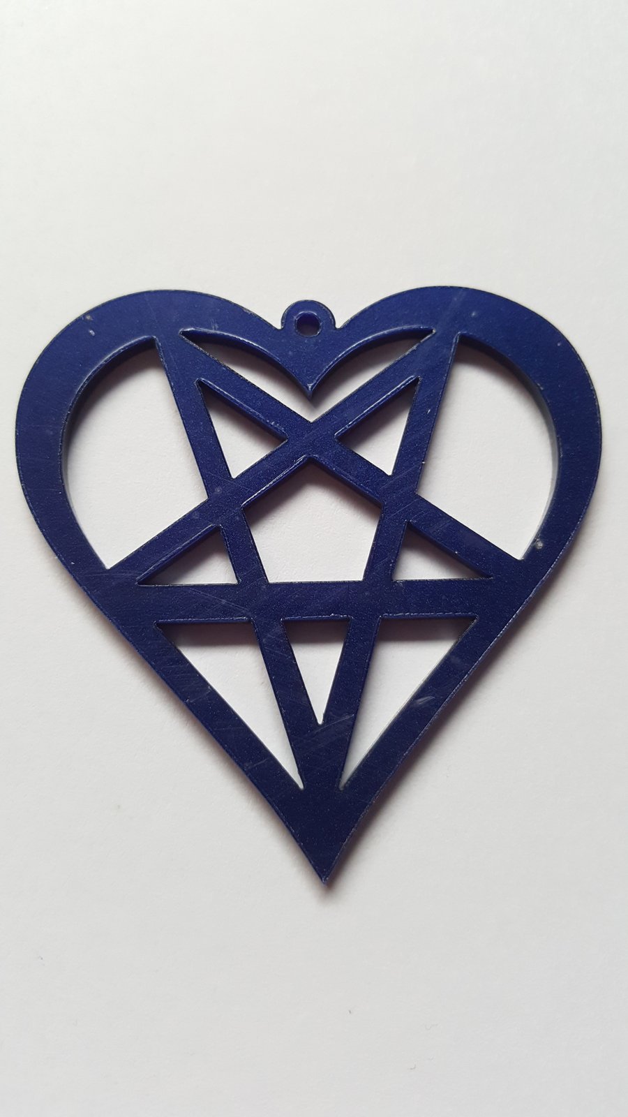 1 x Laser Cut Acrylic Pendant - 50mm - Penta-heart - Dark Blue 