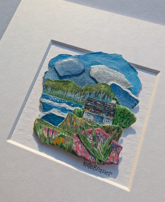 Lakeside Cottage - Original miniature collage. Mounted