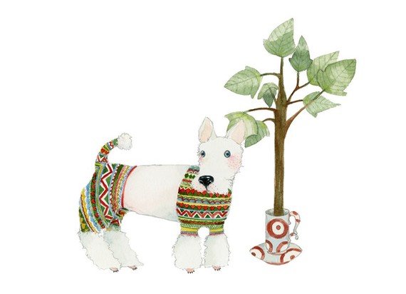 Dog Giclee Print Dog in knitwear A3 animal art print