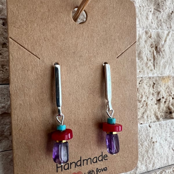 Sterling silver drop stud earrings 