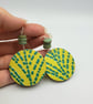 Sterling silver hook, bright yellow and green earrings with a modern line design - Image 9