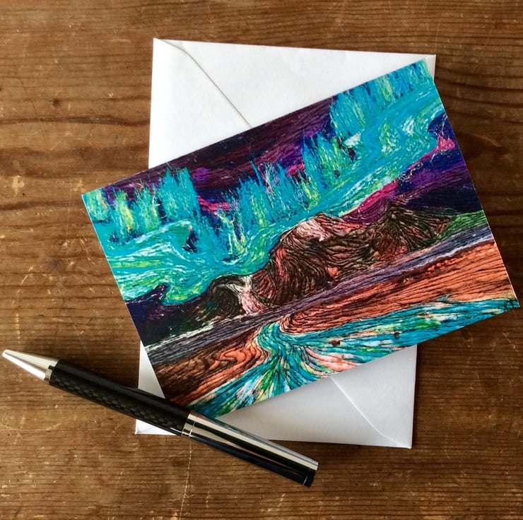 Aurora borealis northern lights greetings card. Folksy