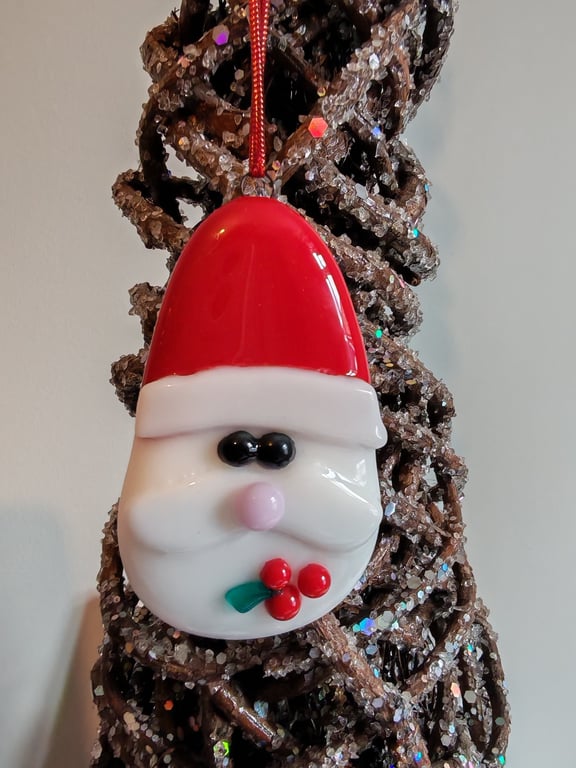 Fused Glass Father Christmas with Holly and Berried