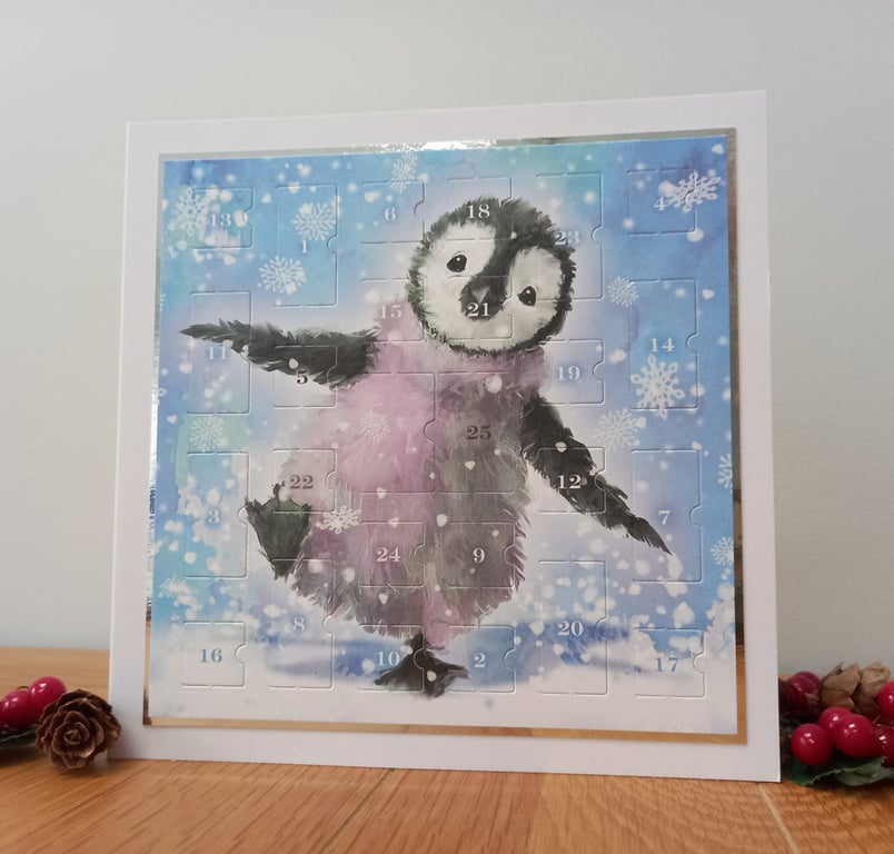 New for 2026 Advent Calendar Style Christmas Card - Penguin