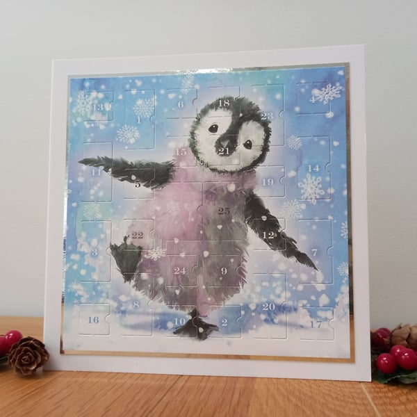 New for 2026 Advent Calendar Style Christmas Card - Penguin