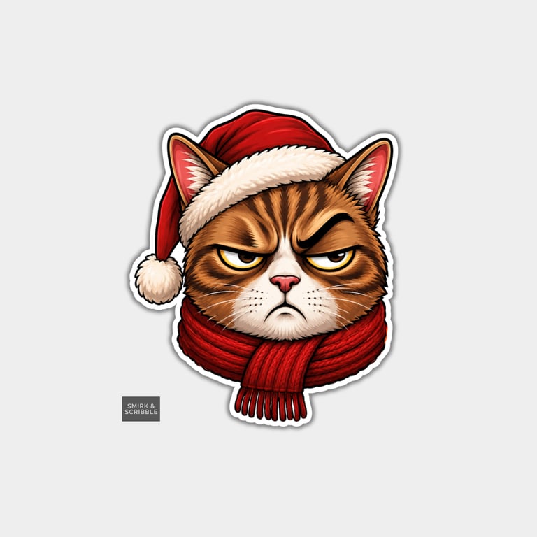 Funny Christmas Sticker Vinyl Xmas Decal For Adults - Cat Face