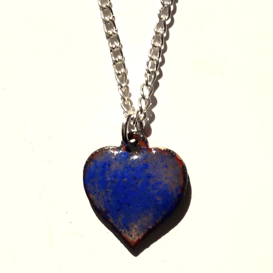 heart pendant - blue enamel over clear