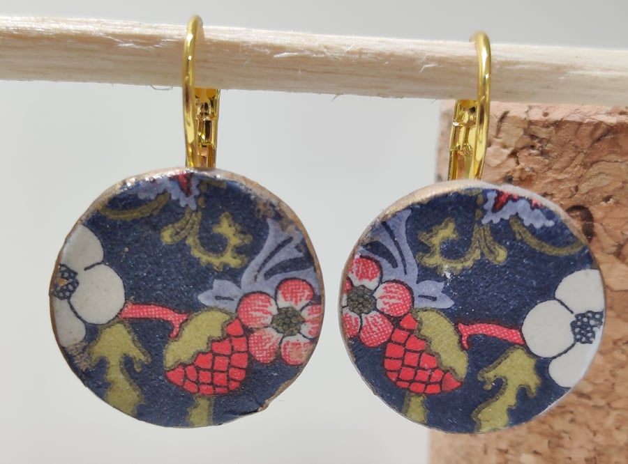Floral lever back dangle polymer clay earrings