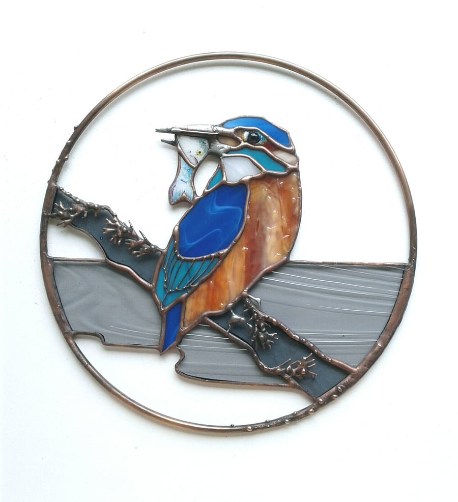 Stained Glass Kingfisher Ring - 'Fishy Tea!' - handmade in Hampshire