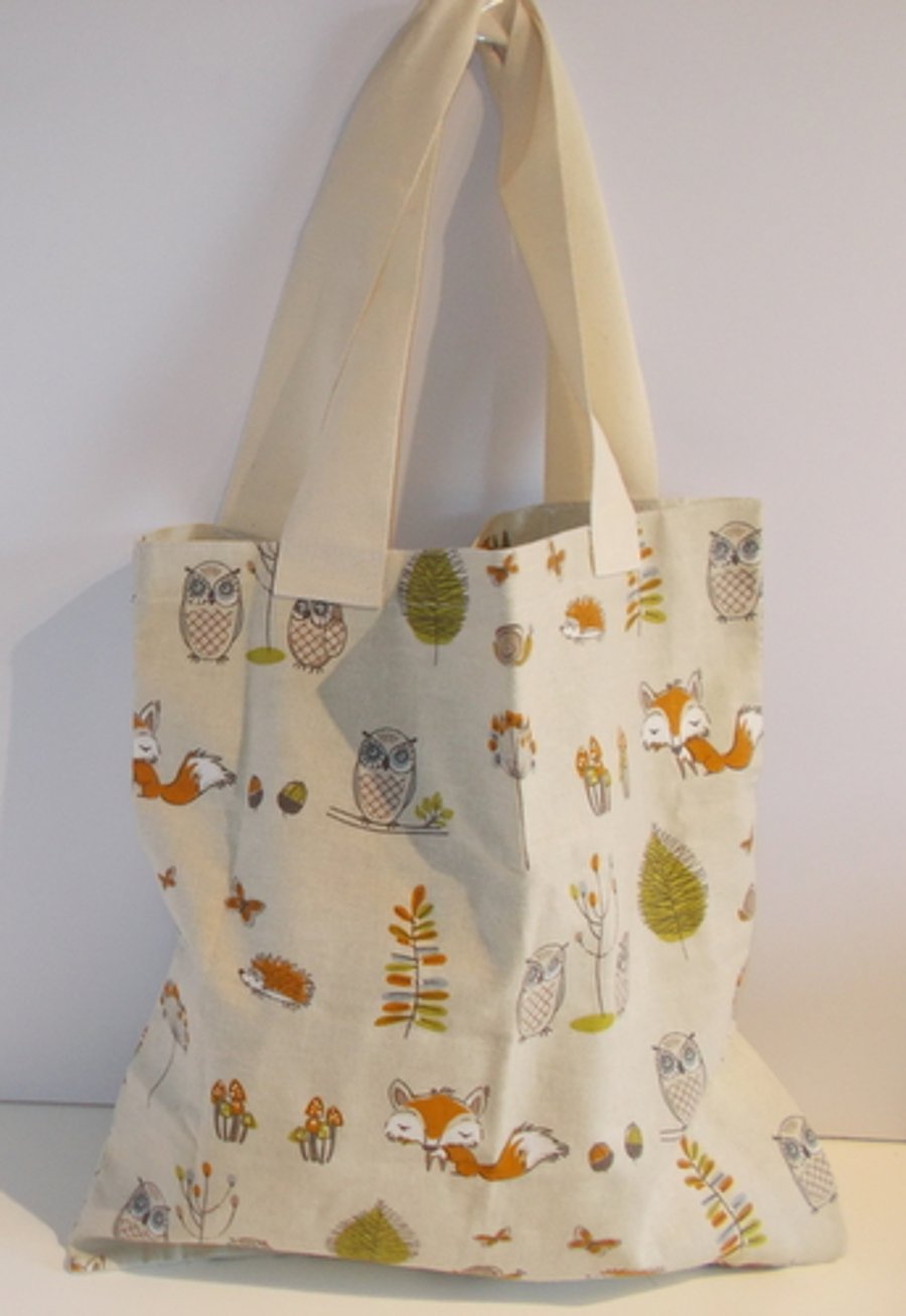 Lovely handmade tote bag with woodland animals
