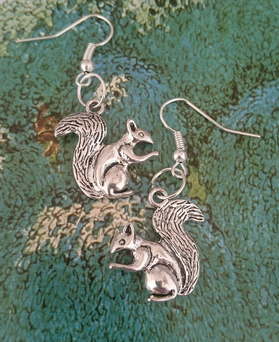 Dangly Sterling Silver Squirrel Earrings   